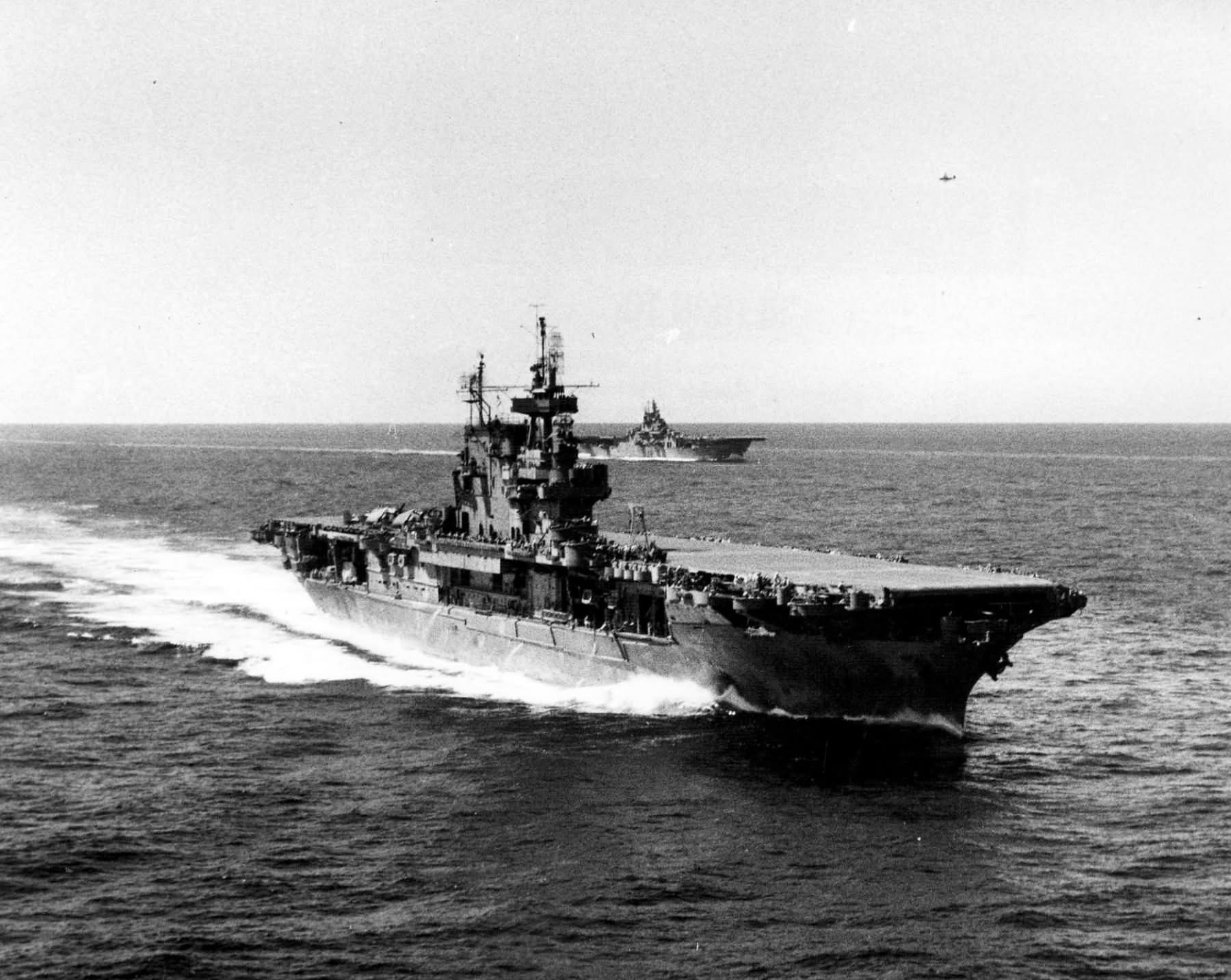 USS Enterprise CV-6 steaming with USS Lexington CV-16 in the Central Pacific in June 1944