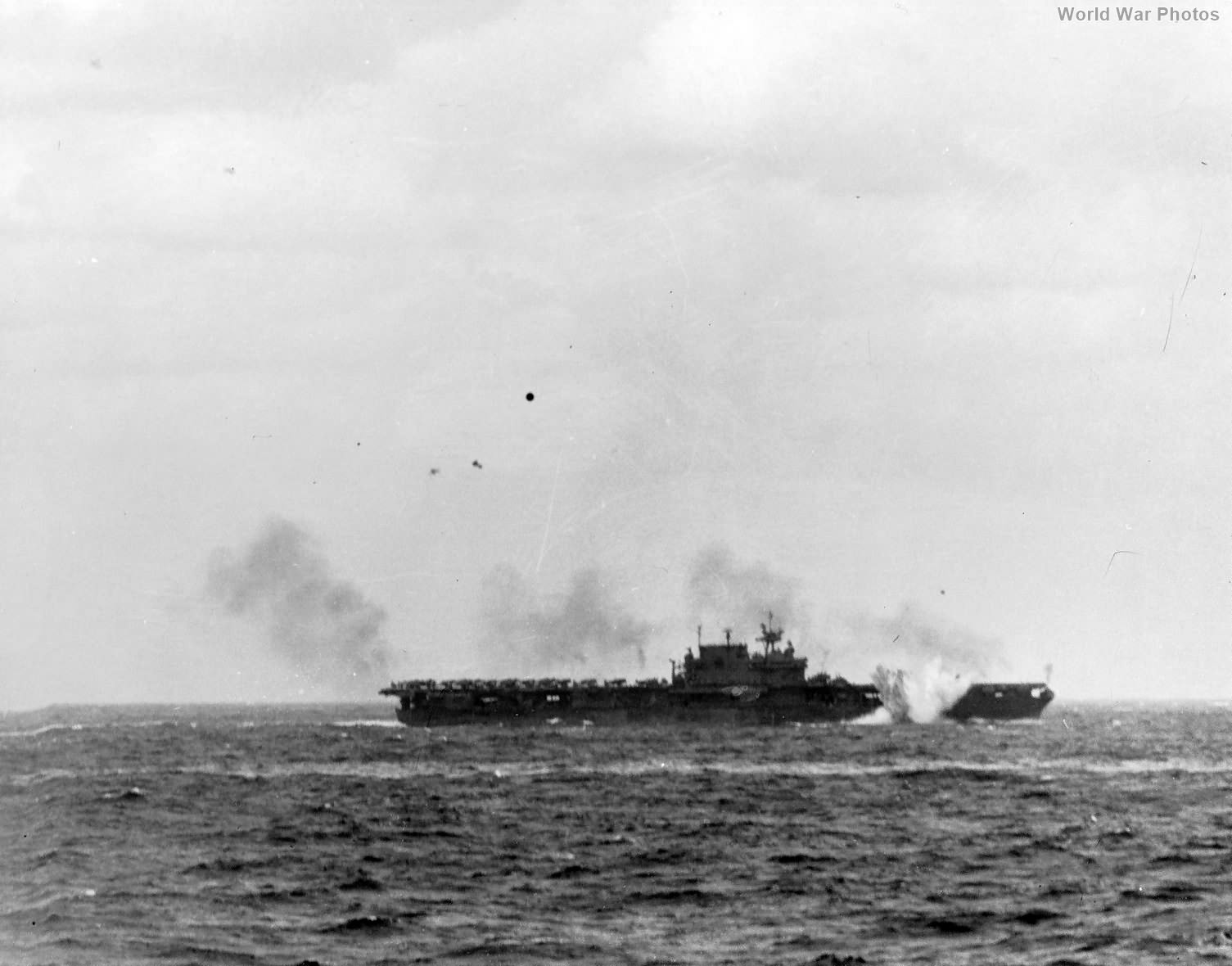 USS Enterprise narrow miss by Japanese kamikaze suicide plane 1945