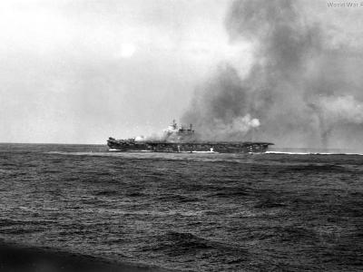 Enterprise takes a Kamikaze hit Okinawa 14 May 1945