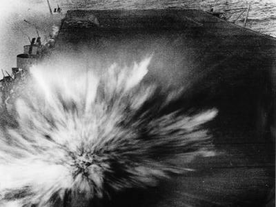 Japanese Bomb Explodes on Deck of USS Enterprise CV-6 August 24 1942
