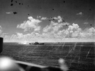 Japanese bomb explodes near carrier USS Enterprise during Battle of Santa Cruz