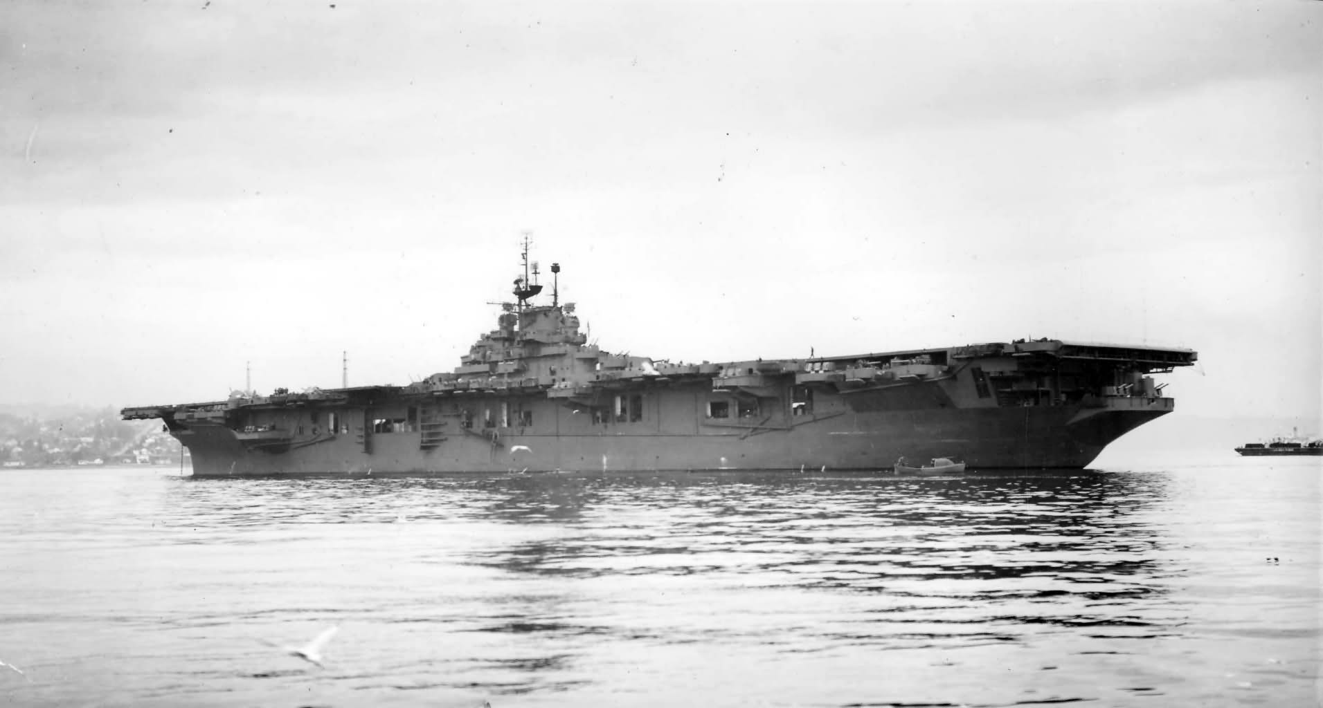 USS Franklin CV-13 anchored at the Puget Sound Navy Yard January 1945