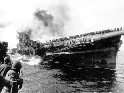 Aircraft Carrier USS Franklin after Attack off Japanese Coast 19 March 1945