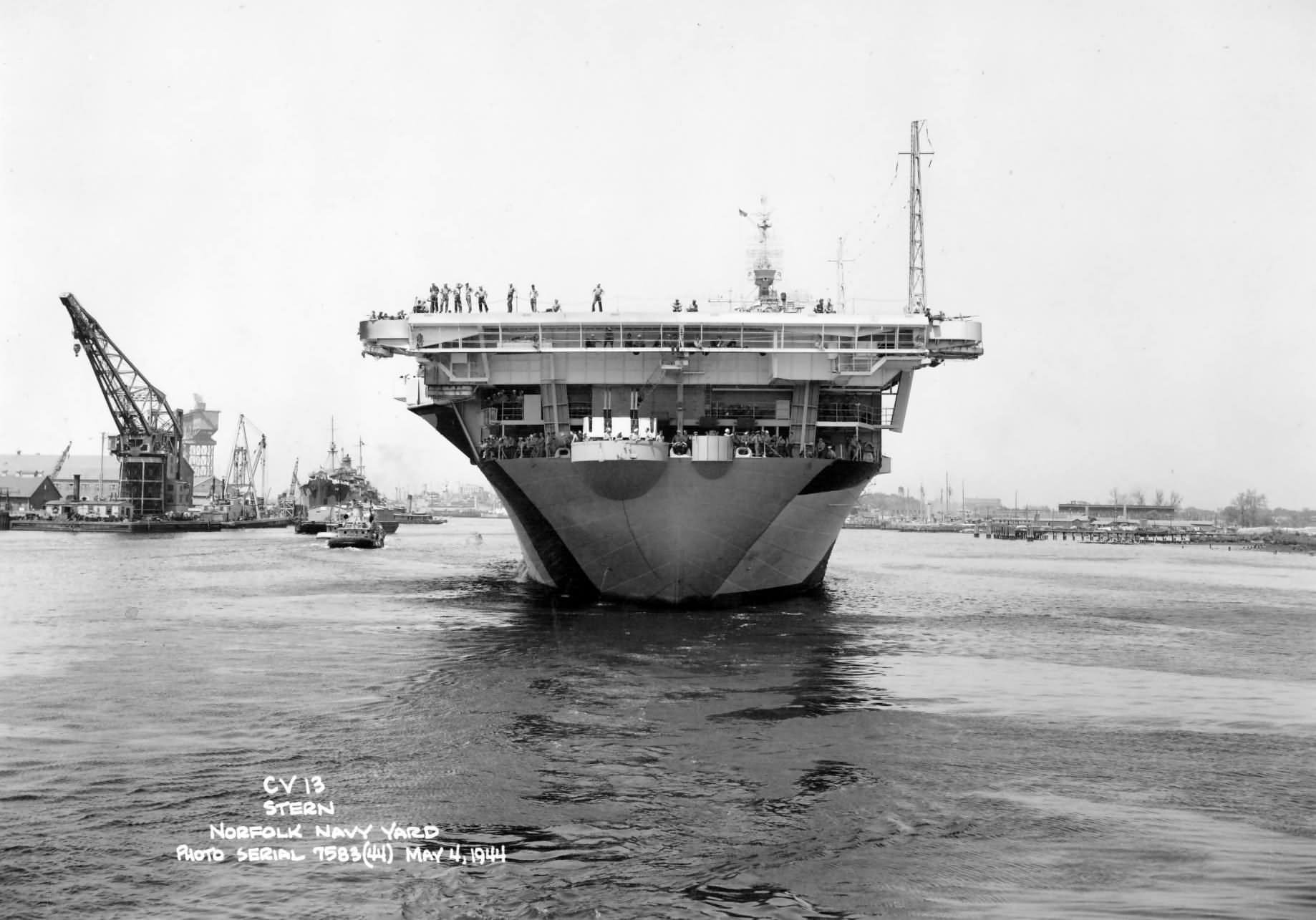 USS Franklin at the Norfolk Navy Yard stern 1944