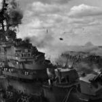 Burning USS Franklin CV-13 after Attack off Japanese Coast 19 March 1945 2