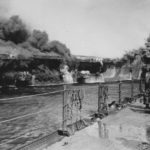 Burning aircraft carrier USS Franklin CV-13