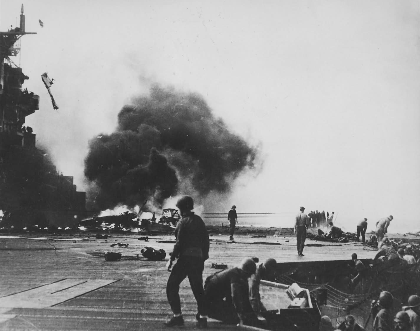 Bomb Explodes Aboard USS Hancock CV-19 1945