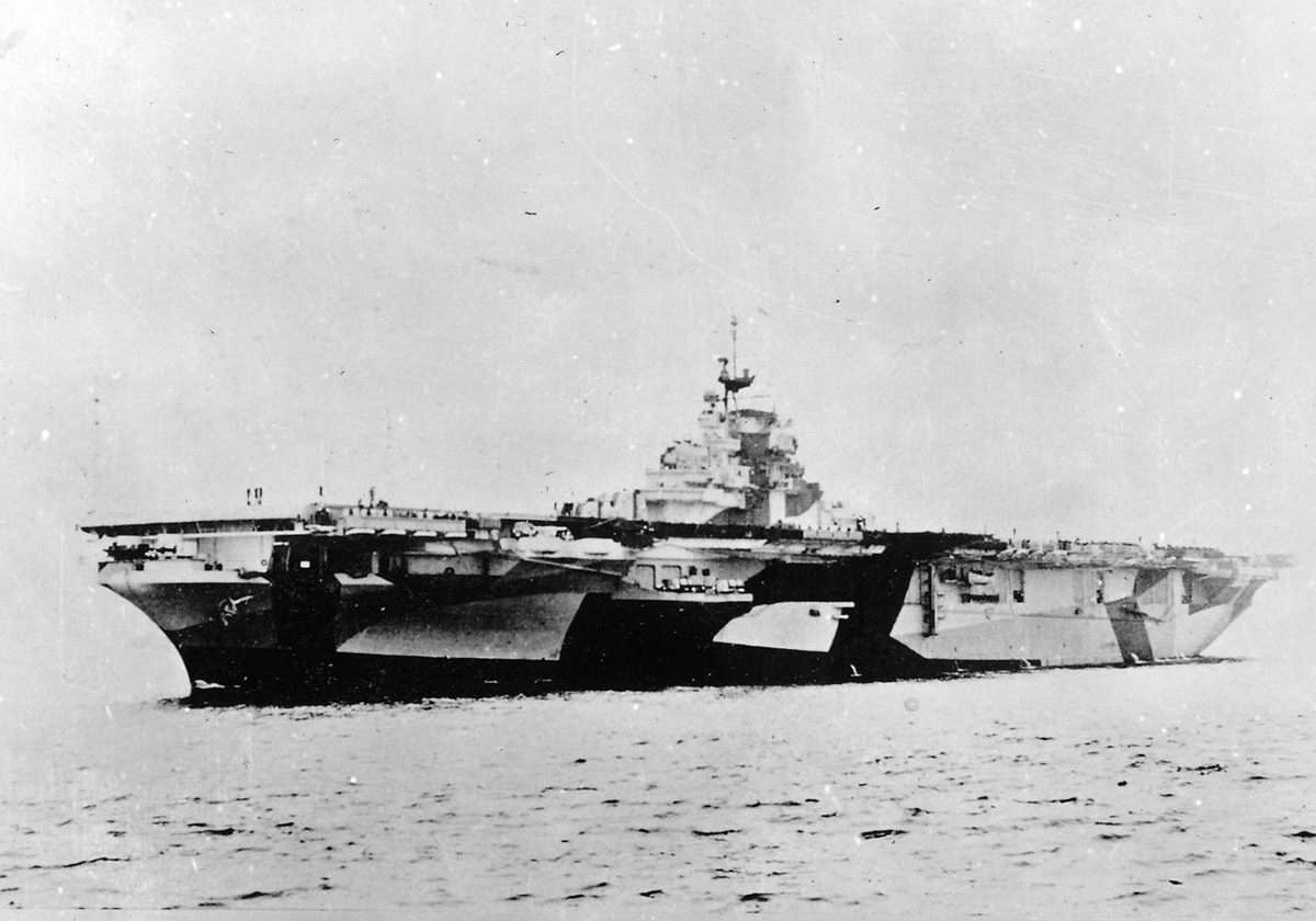 Carrier USS Hancock CV-19 in camouflage