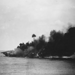 USS Hancock CV-19 Burning after being hit by Kamikaze 1945 Okinawa
