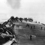 USS Hancock CV-19 hit by Japanese bomb and Kamikaze off Okinawa 7 April 1945