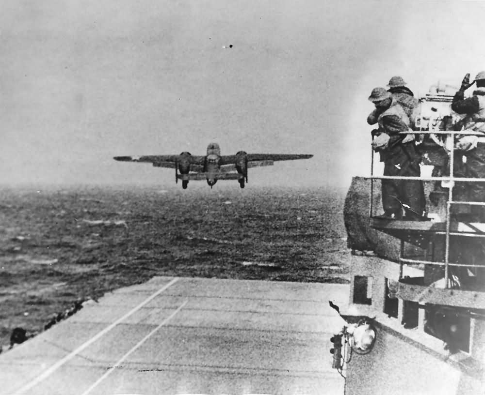 B-25 Mitchell Takes Off from USS Hornet for Doolittle Raid 1942