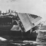Crew Inspects Damage to Carrier USS Hornet after Typhoon june 5, 1945