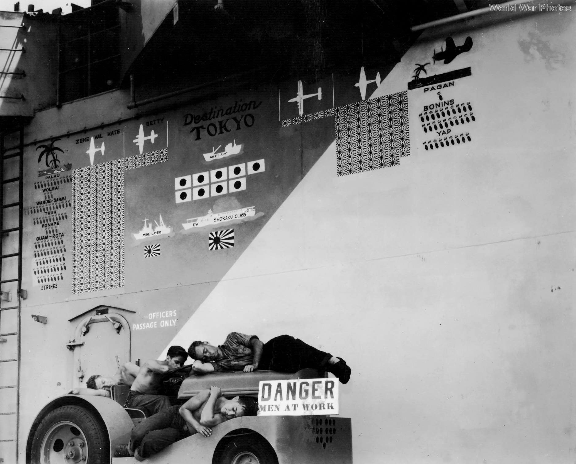 Scoreboard on USS Hornet August 28, 1944