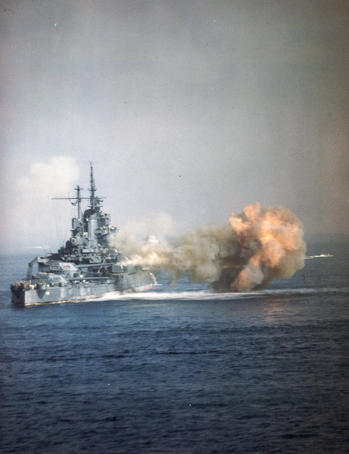 Battleship USS Idaho during the bombardment of Okinawa 1 April 1945