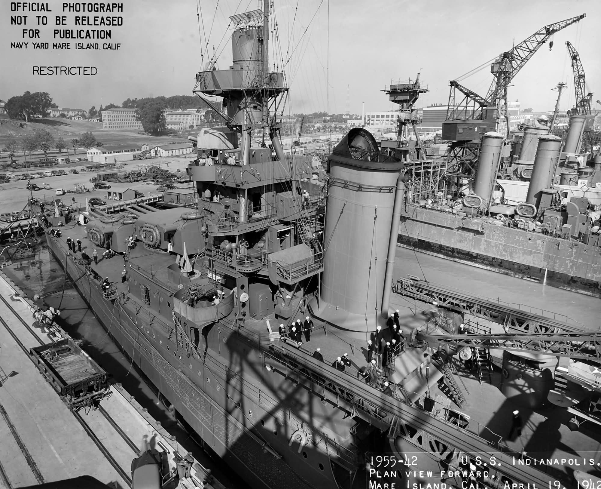 Cruiser USS Indianapolis- aircraft catapult 1942