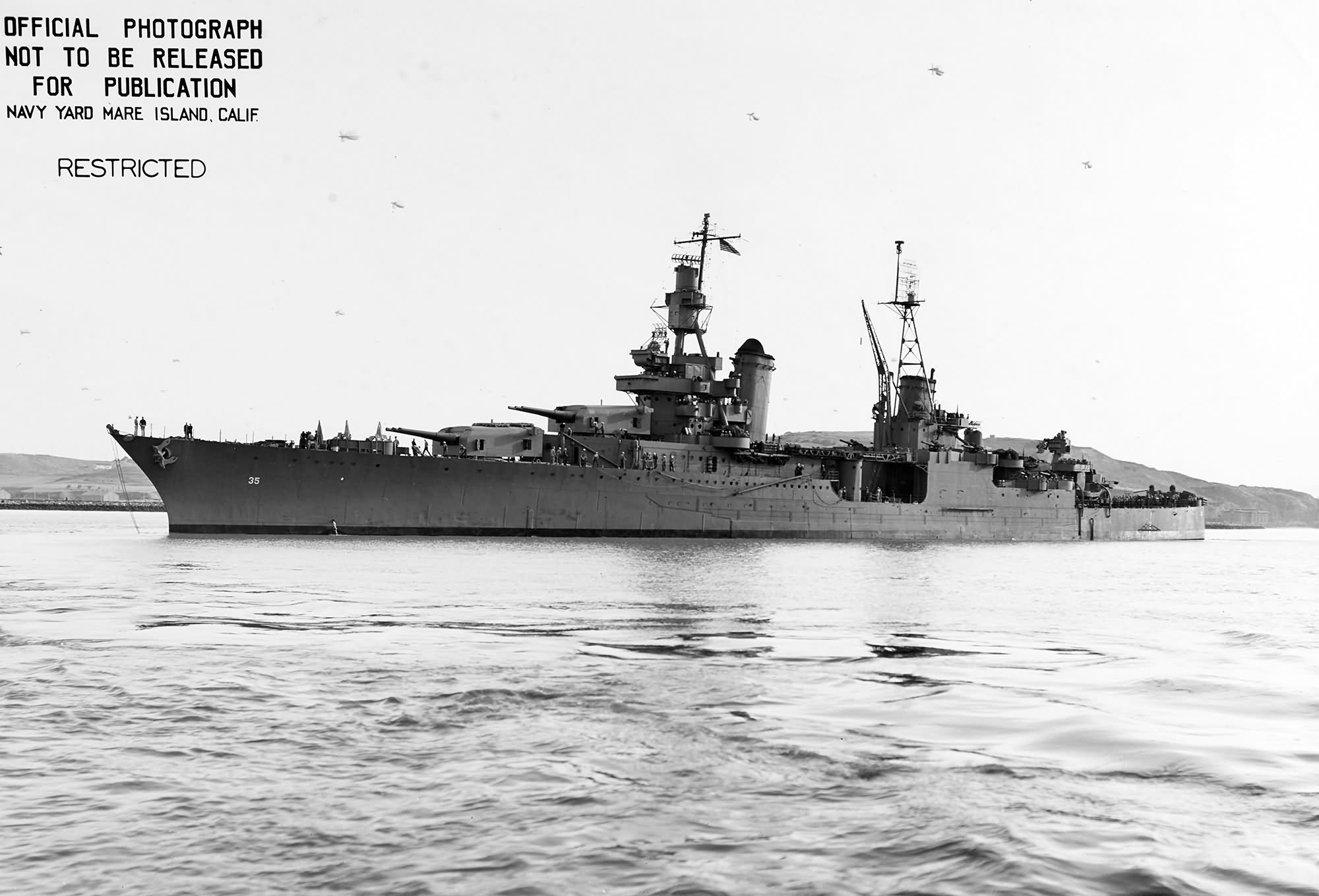 Heavy cruiser USS Indianapolis, Mare Island Navy Yard California 2 May 1943