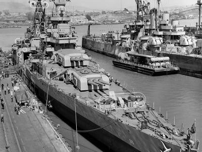 Heavy cruiser USS Indianapolis Mare Island Navy Yard after her final overhaul 12 July 1945