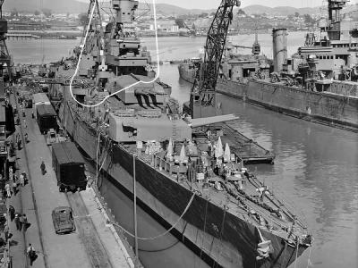 USS Indianapolis (CA-35) at the Mare Island Navy Yard California following overhaul 1 May 1943