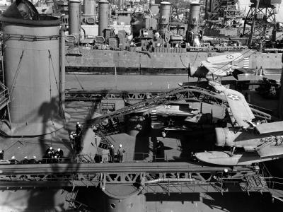 USS Indianapolis catapults and Curtiss SOC Seagull April 1942