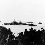 Cruiser USS Indianapolis (CA-35) in a Pacific harbor 1944