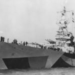 Heavy Cruiser USS Indianapolis (CA-35) In Camouflage Bow View 1944