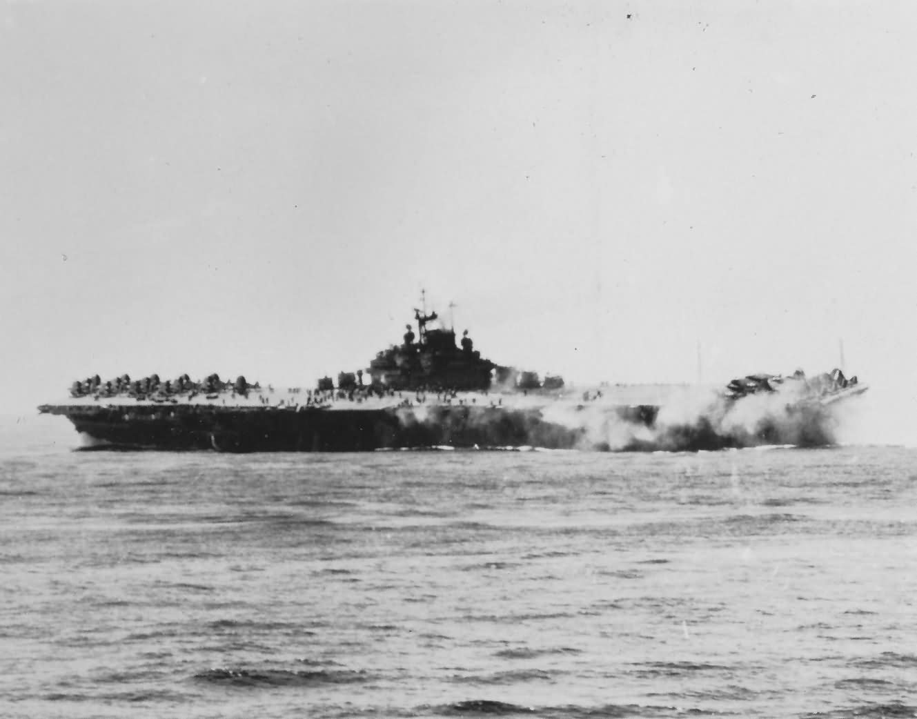 USS Intrepid CV-11 hit by Japanese Kamikaze November 1944