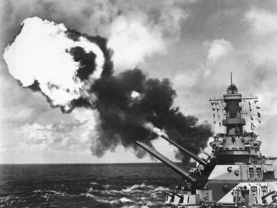 USS Iowa (BB-61) firing 16 inch guns in Pacific 1944