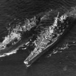 Fleet oiler of ServRon 6 refuelling Iowa-class battleship at sea 45