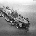 Battleship USS Iowa in floating dry dock