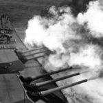 USS Iowa (BB-61) firing 16 Inch batteries 1944