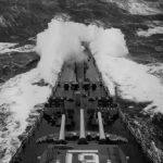 USS Iowa breaks through heavy seas