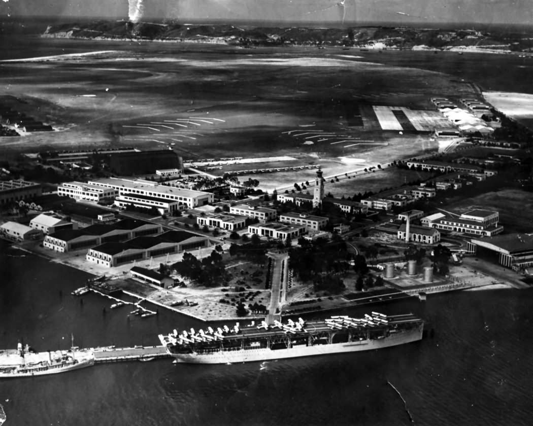 USS Langley (CV-1) tied up at North Island San Diego
