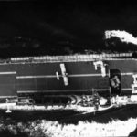 An overhead aerial view of the carrier USS Lexington