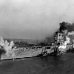 Lexington (CV-2) during transit from the Fore River Shipyard to the Boston Navy Yard 5 January 1928