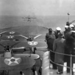 O2U Corsair taking off from aircraft carrier USS Lexington in ’30