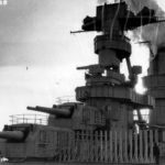 Island, stacks and forward 8-in gun mounts on board the carrier USS Lexington 1928