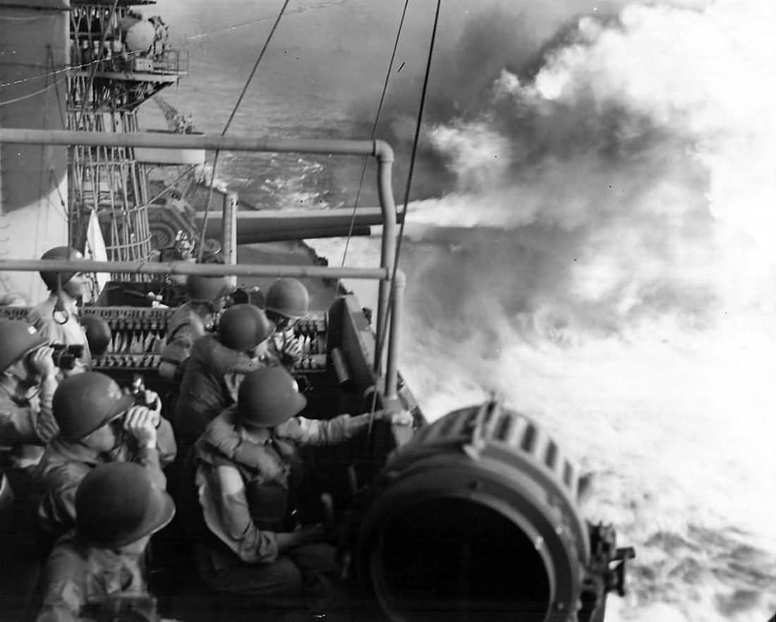 Battleship USS Maryland BB-46 during Pre Invasion Bombardment of Tarawa 20 November 1943