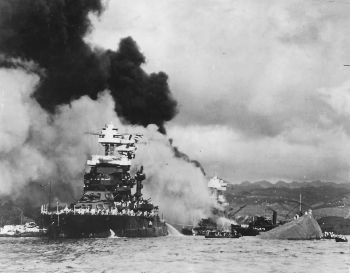 Battleships USS Maryland and USS Oklahoma after Pearl Harbor Attack 1941