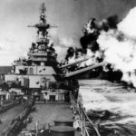 Battleship USS Missouri firing her 16 Inch guns 1945