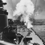 USS North Carolina firing her forward guns during trials 1941