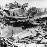 Devastation on deck of USS Oklahoma 1943