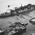 Oklahoma undergoes the righting operation 7 April 1943