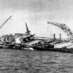 Wreckage of USS Oklahoma raised after Pearl Harbor Attack 1943