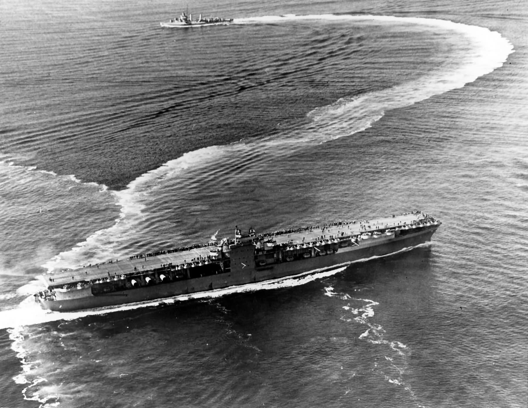 USS Ranger (CV-4) underway with an escort on 27 October 1943