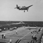 USS Ranger the pilot of a Grumman TBF Avenger drops a message