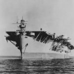Escort Carrier USS Santee CVE-29 bow view