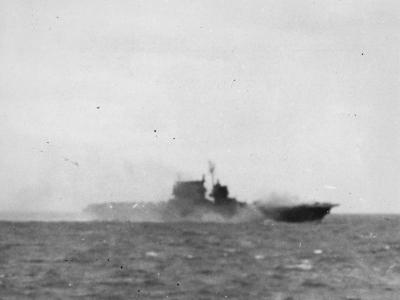 Carrier USS Saratoga (CV-3) hit 7 times off of Okinawa 21 February 1945
