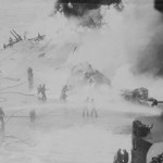 USS Saratoga CV-3 takes hits off Iwo Jima 21 February 1945