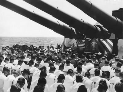 Chaplain Leads Memorial Service on USS South Dakota off Guam 1944