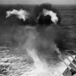 16 Inch main batteries fire salvo from Battleship USS South Dakota BB-57 1943